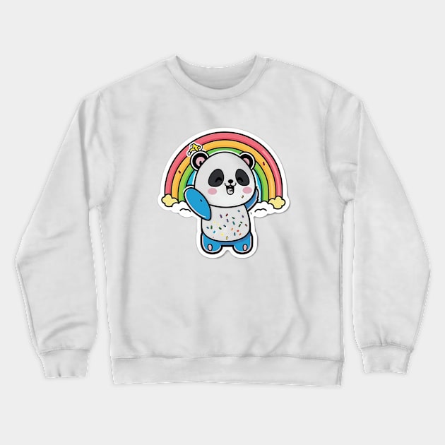 Cute Cartoon Panda Rainbow Colourful Funny Kawaii Crewneck Sweatshirt by kiddo200